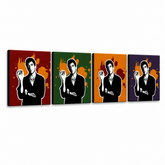 Dipinto a mano POP Art Scarface - AL PACINO 4 pezzi 200x50cm al37 – Visualizzazione 3D del quadro dipinto a mano su sfondo bianco. Colori dominanti: nero, arancione, rosso, verde, viola.