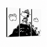 Dipinto a mano POP Art SNOOPY 3 pezzi snoopy2 – Visualizzazione 3D del quadro dipinto a mano su sfondo bianco. Colori dominanti: nero, bianco.
