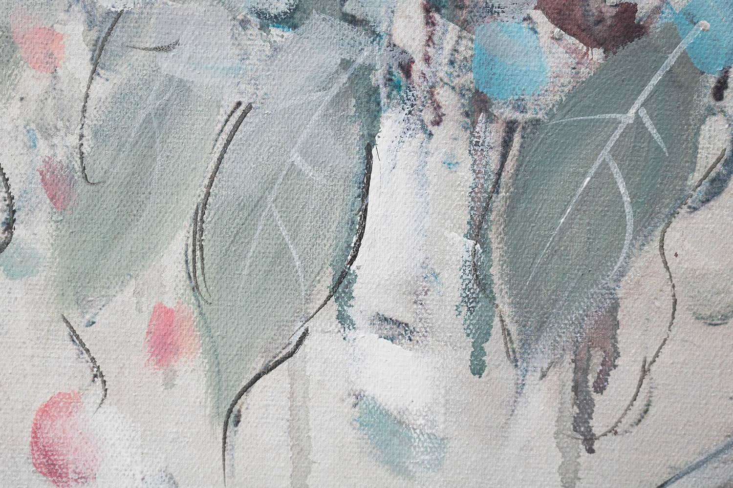 Quadro dipinto a mano su tela con motivo FIORI 1 pezzo YOBCWFFL040 -, fiori, vaso, mappa, natura nelle tonalità beige-blu, atmosfera tranquilla – principale