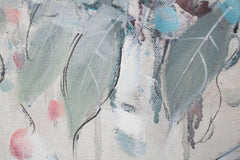 Quadro dipinto a mano su tela con motivo FIORI 1 pezzo YOBCWFFL040 -, fiori, vaso, mappa, natura nelle tonalità beige-blu, atmosfera tranquilla – principale