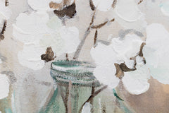 Quadro dipinto a mano su tela nei toni del bianco-beige, atmosfera tranquilla, atmosfera primaverile e natura, adatto per il corridoio | Quadro da parete FIORI – prodotto, vista 2