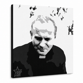 Immagine POP Art di Giovanni Paolo II dipinta a mano. 1 parte jp – Visualizzazione 3D del quadro dipinto a mano su sfondo bianco. Colori dominanti: nero, bianco, grigio.