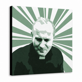 Immagine POP Art di Giovanni Paolo II dipinta a mano. 1 parte jp3 – Visualizzazione 3D del quadro dipinto a mano su sfondo bianco. Colori dominanti: verde, bianco, nero.