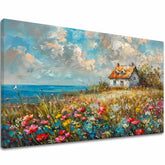 L'immagine di un paesaggio su tela Casa di campagna in fiori | rifinito a mano dall'artista - immagine 2