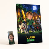 Quadro Minecraft da foto di un bambino con nome e livello su tela