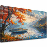 Paesaggio su tela Foglie d'autunno in riva al lago | rifinito a mano dall'artista - immagine 2