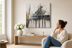 Quadro dipinto per parete ASTRATTO 100x100 cm – quadro dipinto a mano in un elegante interno (Scandi cream) | wall mockup | tela premium | Papilora.sk