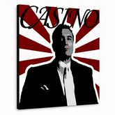 Pittura POP Art dipinta a mano CASINO 1 parte cas – Visualizzazione 3D del quadro dipinto a mano su sfondo bianco. Colori dominanti: nero, rosso, bianco.