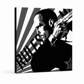 Pittura POP Art dipinta a mano Courier 1 parte kur – Visualizzazione 3D del quadro dipinto a mano su sfondo bianco. Colori dominanti: nero, bianco, grigio.