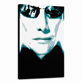 Pittura POP Art dipinta a mano MATRIX 1 pezzo tappetino – Visualizzazione 3D del quadro dipinto a mano su sfondo bianco. Colori dominanti: nero, blu, bianco.