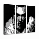 Pittura POP Art dipinta a mano Morrisey 3 pezzi di peste – Visualizzazione 3D del quadro dipinto a mano su sfondo bianco. Colori dominanti: nero, bianco, grigio.