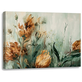 Quadro astratto con fiori su tela, vista 3D del telaio in legno massiccio, design floreale moderno per interni eleganti di Papilora.