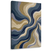 Quadro astratto con onde blu e crema su tela, visualizzazione 3D con telaio in legno massiccio, stile moderno Papilora Premium Art.
