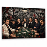 Quadro su tela con 7 leggende del crimine a poker, stile noir drammatico per interni moderni, stampa premium su tela di cotone di Papilora.