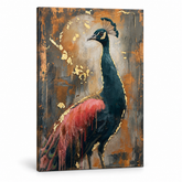 Quadro su tela di un pavone maestoso, vista 3D del telaio in legno, stile espressionista moderno di alta qualità Papilora.