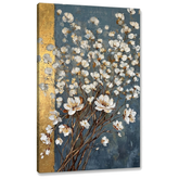 Quadro di un bouquet astratto di fiori bianchi su tela – visualizzazione 3D del canvas con telaio in legno visibile, Papilora Premium Art.
