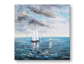 Quadro Papilora dipinto a mano Barche 70x70 cm, vista 3D frontale con texture visibile. Colori predominanti: bianco, grigio, beige. Perfetto per un tocco nautico.