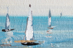 Quadro dipinto a mano su tela con motivo di NAVE, oceano, cielo, nuvole, paesaggio nei toni bianco-marrone, atmosfera serena, libertà e natura – prodotto, vista 4