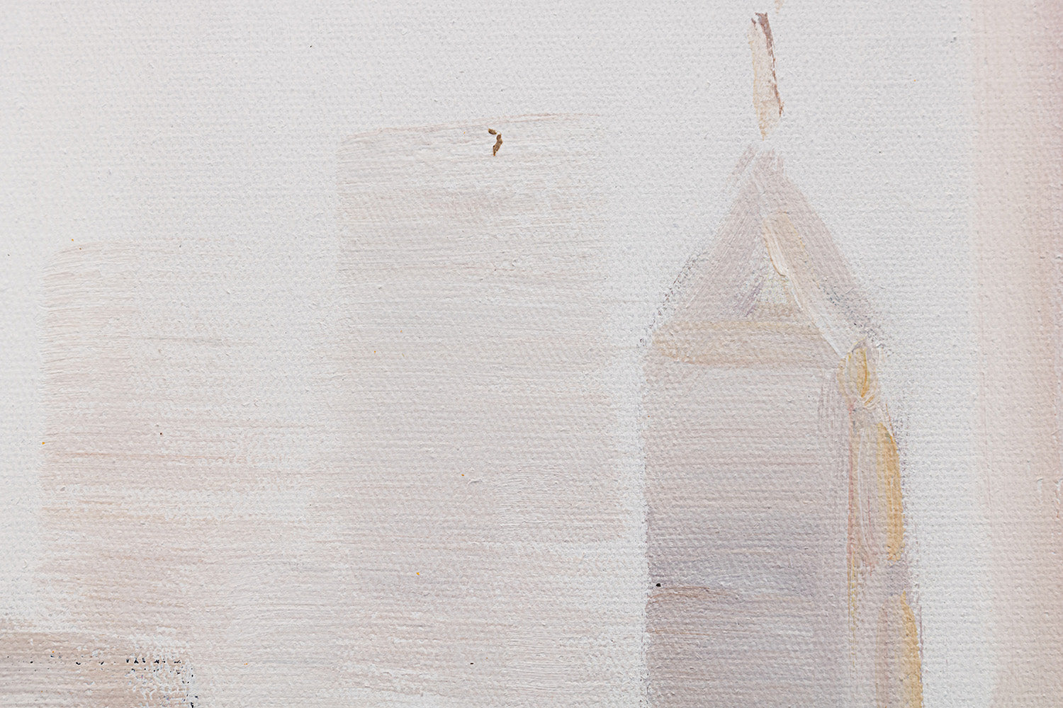 Quadro dipinto a mano su tela con motivo CITTÀ, riflesso sull'acqua in tonalità bianco-beige, atmosfera tranquilla, vita di città e contemplazione – prodotto, vista 3