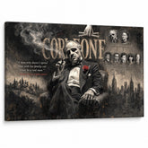 Quadro Il Padrino con Don Vito Corleone e albero genealogico, stampa su tela premium per arredo casa cinematografico di Papilora.