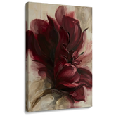 Quadro moderno con dettaglio floreale bordeaux su tela di alta qualità, visualizzazione 3D con telaio in legno massiccio, stile elegante Papilora.