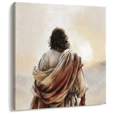 Quadro moderno con figura di Gesù Cristo in vesti lunghe, stampa su tela di alta qualità con telaio in legno a vista, design spirituale Papilora.