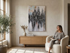 Quadro dipinto per parete ASTRATTO 60x90 cm – quadro dipinto a mano in un interno elegante (Modern coastal) | wall mockup | tela premium | Papilora.sk