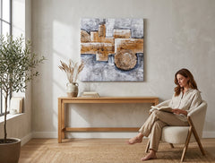 Quadro dipinto per parete ASTRATTO 50x50 cm – quadro dipinto a mano in un elegante interno (Mid-century warm) | mockup da parete | tela premium | Papilora.sk