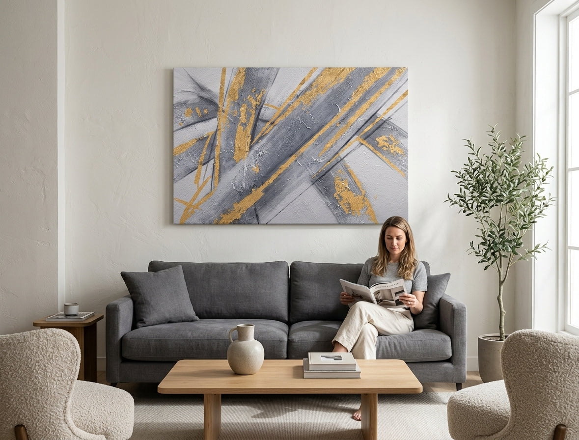Quadro dipinto per parete ASTRATTO 90x60 cm – quadro dipinto a mano in un interno elegante (Scandi cream) | wall mockup | tela premium | Papilora.sk