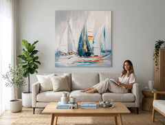 Quadro dipinto per parete ASTRATTO 80x80 cm – quadro dipinto a mano in un interno elegante (Scandi cream) | mockup parete | tela premium | Papilora.sk