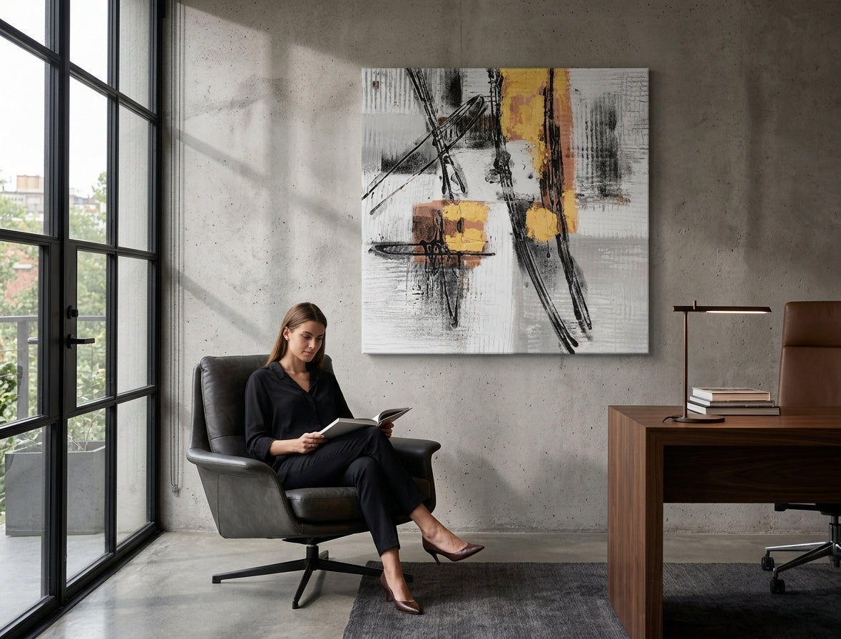 Quadro dipinto per parete ASTRATTO 60x60 cm – quadro dipinto a mano in un interno elegante (Scandi cream) | wall mockup | tela premium | Papilora.sk