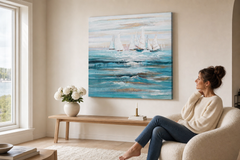 Quadro dipinto per parete BARCHETTE 90x60 cm – quadro dipinto a mano in un interno elegante (Scandi cream) | wall mockup | tela premium | Papilora.sk