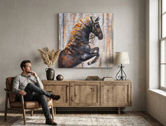 Quadro dipinto per parete CAVALLO 75x75 cm 120x40 cm – quadro dipinto a mano in un interno elegante (Window reading) | wall mockup | tela premium | Papilora.sk