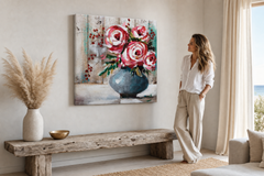 Quadro dipinto per parete FIORI 70x70 cm – quadro dipinto a mano in un interno elegante (Modern coastal) | wall mockup | tela premium | Papilora.sk