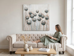 Quadro dipinto per parete FIORI 70x70 cm – quadro dipinto a mano in un elegante interno (Mid-century warm) | wall mockup | tela premium | Papilora.sk