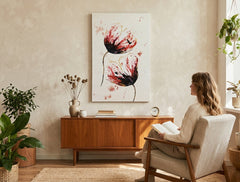 Quadro dipinto per parete FIORI 60x90 cm – quadro dipinto a mano in un interno elegante (Lettura alla finestra) | mockup da parete | tela premium | Papilora.sk