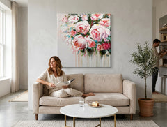 Quadro dipinto per parete FIORI 70x70 cm – quadro dipinto a mano in un interno elegante (Golden hour luxe) | wall mockup | tela premium | Papilora.sk