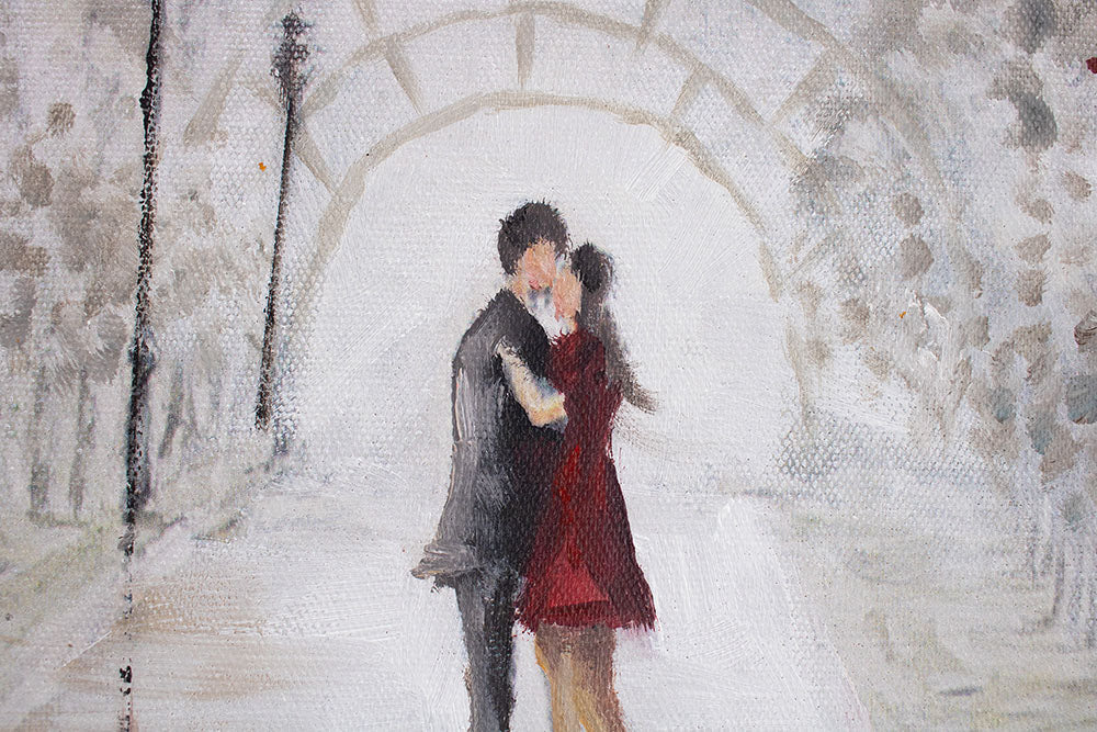 Quadro dipinto a mano su tela con motivo PARIGI, Torre Eiffel, natura nei toni bianco-arancio, atmosfera romantica, amore, adatto per la camera da letto – prodotto, vista 3