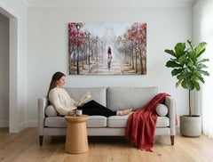 Quadro dipinto da parete PARIGI 90x60 cm – quadro dipinto a mano in un interno elegante (Mid-century warm) | wall mockup | premium canvas | Papilora.sk