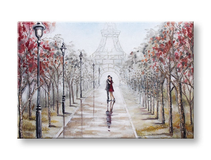 Quadro dipinto a mano con motivo PARIGI, Torre Eiffel, natura nei toni bianco-arancio | Quadro dipinto da parete PARIGI, amore – anteprima