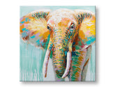 Quadro pop art su tela con motivo elefante, ritratto, motivo infantile, persone in tonalità blu-arancio, atmosfera vivace, natura, adatto per la cameretta dei bambini – prodotto