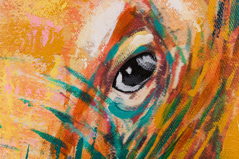 Quadro pop art su tela con motivo elefante, ritratto, motivo infantile, persone in tonalità blu-arancio, atmosfera vivace, natura, adatto per la cameretta dei bambini – principale
