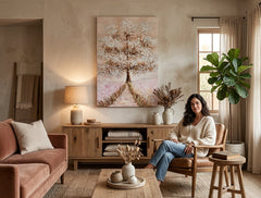 Quadro dipinto per parete ALBERO 60x90 cm – quadro dipinto a mano in un interno elegante (Scandi cream) | wall mockup | tela premium | Papilora.sk