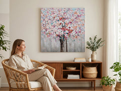 Quadro dipinto per parete ALBERO 60x60 cm – quadro dipinto a mano in un interno elegante (Modern coastal) | wall mockup | tela premium | Papilora.sk