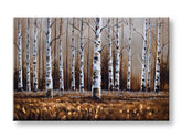 Quadro dipinto a mano su tela con motivo di betulle in una foresta marrone con tronchi bianchi – visualizzazione 3D della tela con telaio in legno visibile, Papilora.