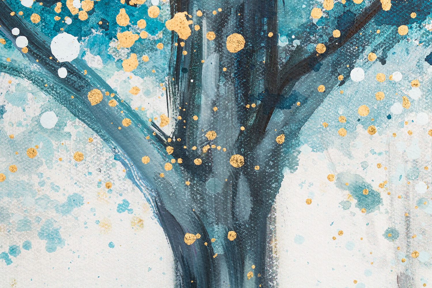 Quadro dipinto a mano su tela con motivo alberi, foresta, natura nelle tonalità bianco-grigio, atmosfera tranquilla, natura e crescita e sviluppo, adatto per il corridoio – prodotto, vista 2
