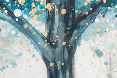 Quadro dipinto a mano su tela con motivo alberi, foresta, natura nelle tonalità bianco-grigio, atmosfera tranquilla, natura e crescita e sviluppo, adatto per il corridoio – prodotto, vista 2