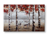 Quadro dipinto a mano su tela con motivo bosco e animali nei toni rosso-marrone – visualizzazione 3D della tela con telaio in legno visibile, Papilora.