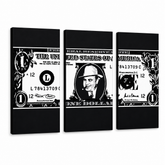 Quadro POP Art dipinto a mano AL CAPONE 3 pezzi ac2 – Visualizzazione 3D del quadro dipinto a mano su sfondo bianco. Colori dominanti: nero, bianco, grigio.