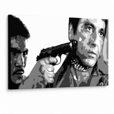 Quadro POP Art dipinto a mano AL PACINO 1 pezzo al20 – Visualizzazione 3D del quadro dipinto a mano su sfondo bianco. Colori dominanti: nero, bianco, grigio.